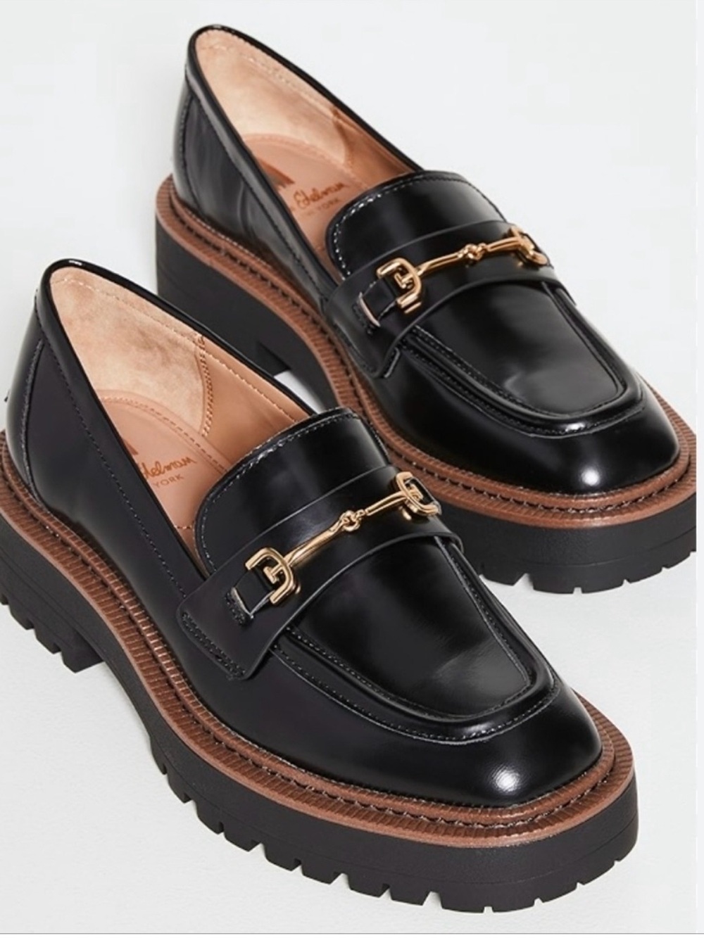Black Leather Chunky Loafer with Gold Bit - Sam Edelman